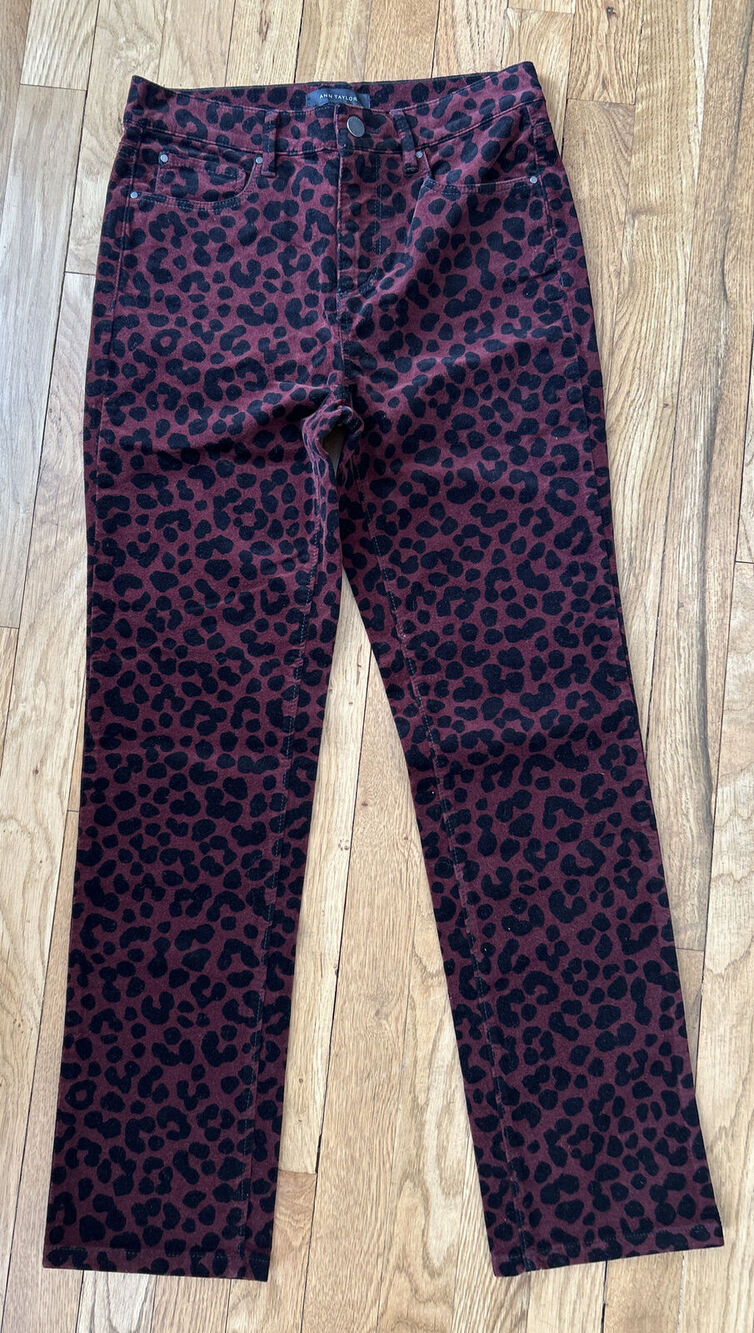 womens ANN TAYLOR leopard print velvet HIGH RISE STRAIGHT pants sz 2 NWT *A8